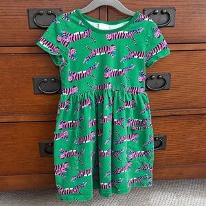 Green and Pink Tiger Print Kids Dress by Hanna Andersson - Size 5